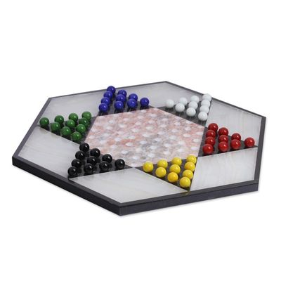 Alternate image for Hand Crafted Marble Chinese Checker Game Set Colorful Contrast
