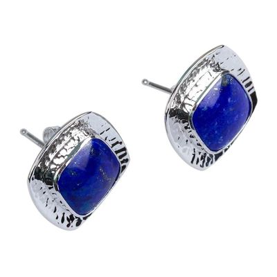 Alternate image for Square Lapis Lazuli Button Earrings from Mexico Watery Reflection