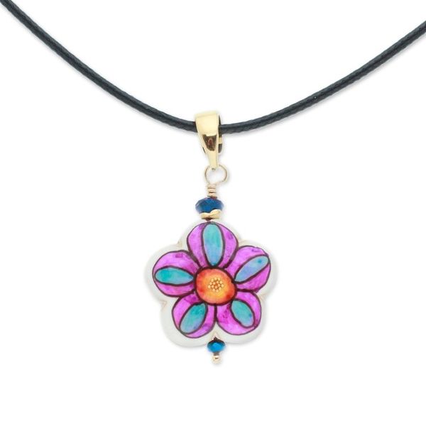 Alternate image for Gold-Accented Floral Howlite Pendant Necklace in Pink Hues Kindness Bloom