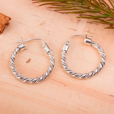 Alternate image for Hoop Earrings Handcrafted of Sterling Silver in Taxco Twist and Shine