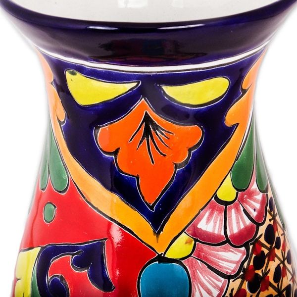 Alternate image for Curvy Talavera-Style Ceramic Vase Crafted in Mexico Colorful Curves