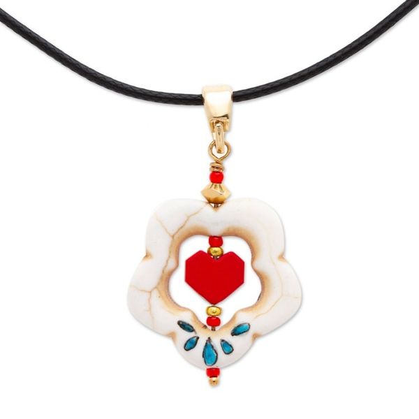 Alternate image for 14k Gold-Accented Pendant Necklace with Howlite Flower Harmonious Gathering