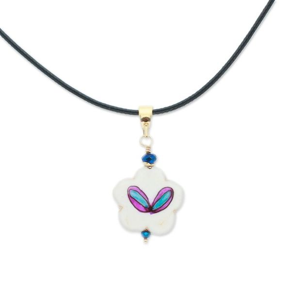 Alternate image for Gold-Accented Floral Howlite Pendant Necklace in Pink Hues Kindness Bloom