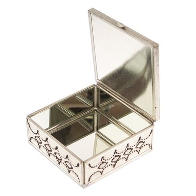 Alternate image for Handcrafted Tin and Ceramic Jewelry Box in Blue and Orange Twilight Mansion