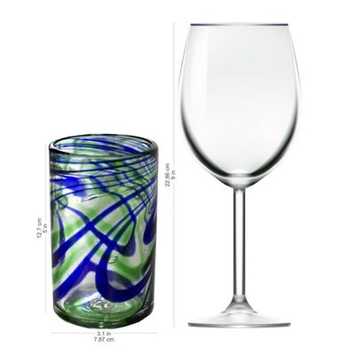 Alternate image for Set of 6 Hand Made Blown Glass Tumblers in Blue and Green Elegant Energy