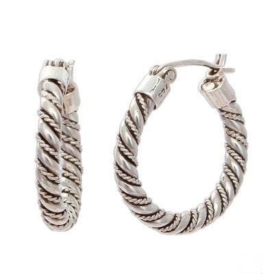 Alternate image for Hoop Earrings Handcrafted of Sterling Silver in Taxco Twist and Shine