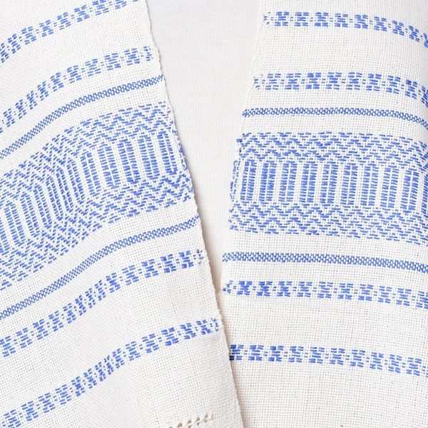 Alternate image for Hand Woven All Cotton Rebozo in Blue and Off-White Oaxacan Rhythm in Sapphire