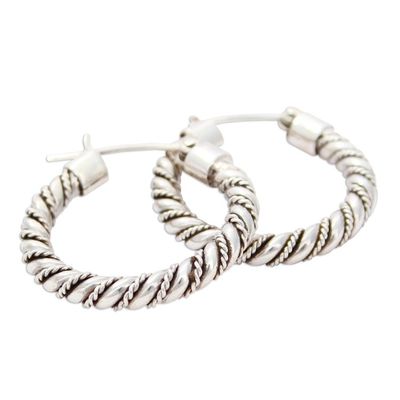 Alternate image for Hoop Earrings Handcrafted of Sterling Silver in Taxco Twist and Shine