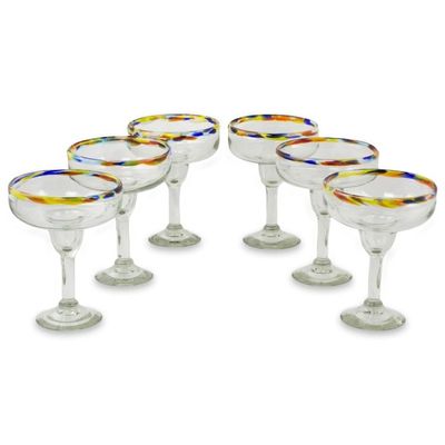 Alternate image for Set of 6 Artisan Crafted Blown Glass Margarita Glasses Confetti Path