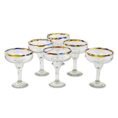 Alternate image for Set of 6 Artisan Crafted Blown Glass Margarita Glasses Confetti Path