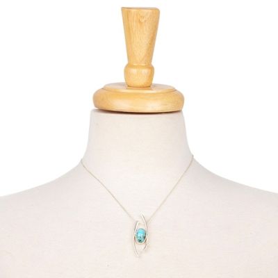 Alternate image for Sterling Silver Choker Pendant Necklace with Recon Turquoise Modern Lagoon