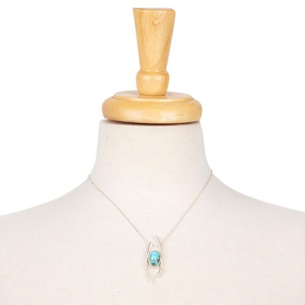 Alternate image for Sterling Silver Choker Pendant Necklace with Recon Turquoise Modern Lagoon
