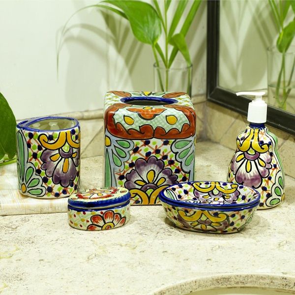 Alternate image for Green Dominant Talavera Style Toothbrush Holder from Mexico Hidalgo Bouquet
