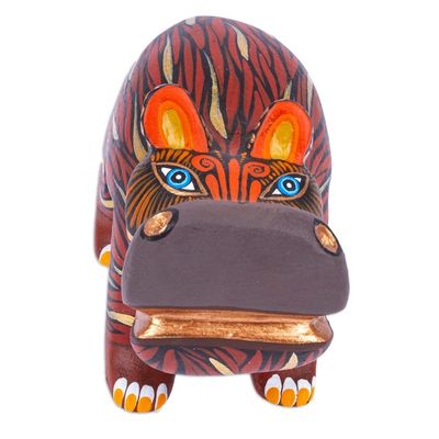 Alternate image for Mexican Hand-Painted Wood Alebrije Hippo Figurine in Brown Cute Hippo in Brown