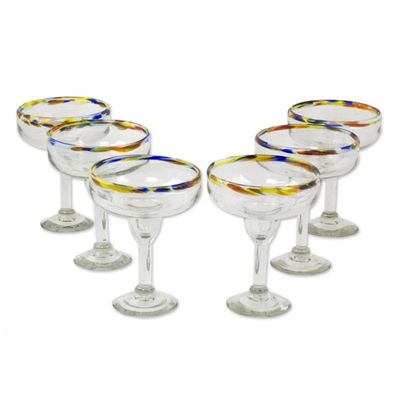 Alternate image for Set of 6 Artisan Crafted Blown Glass Margarita Glasses Confetti Path