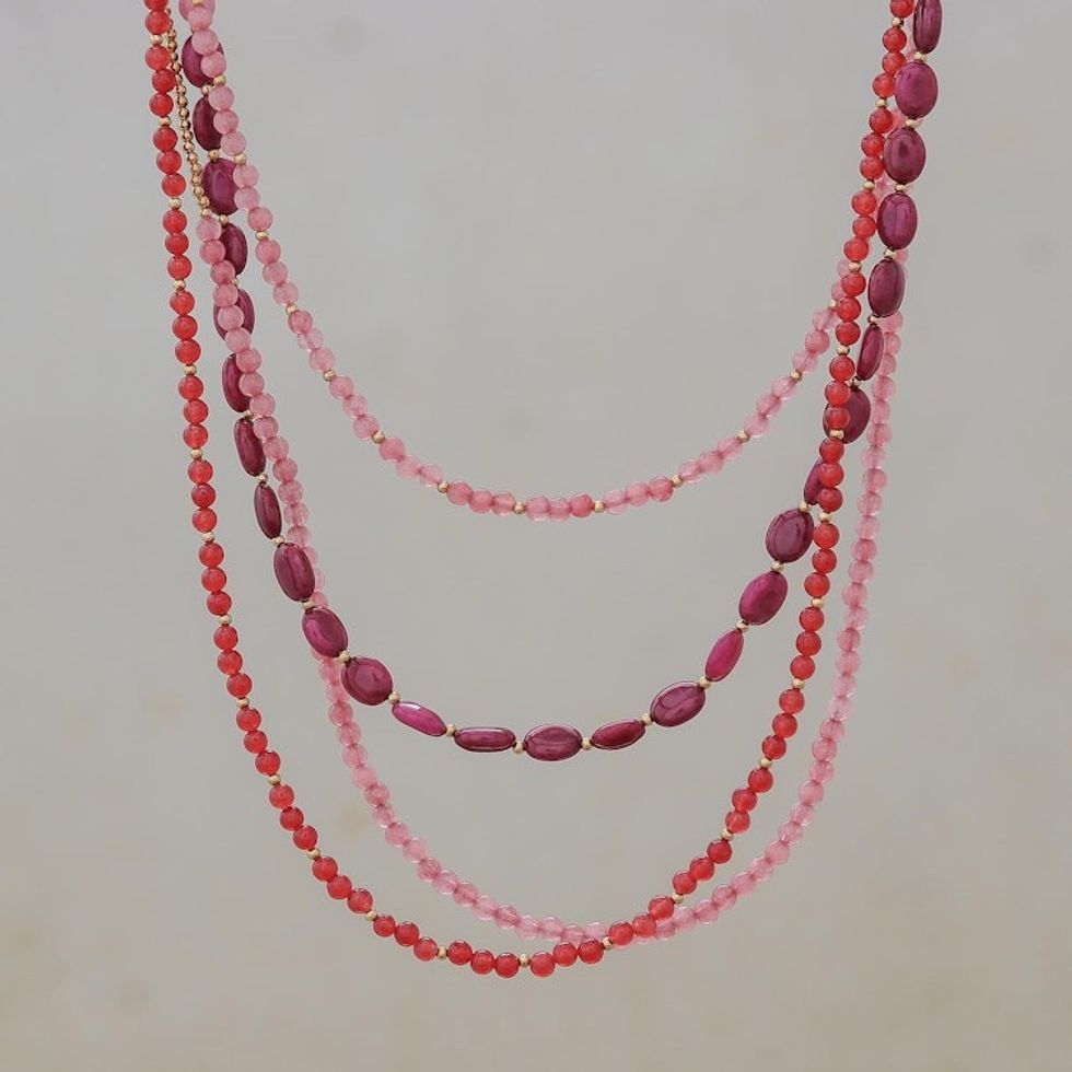 Beaded necklace 'Summer Roses'