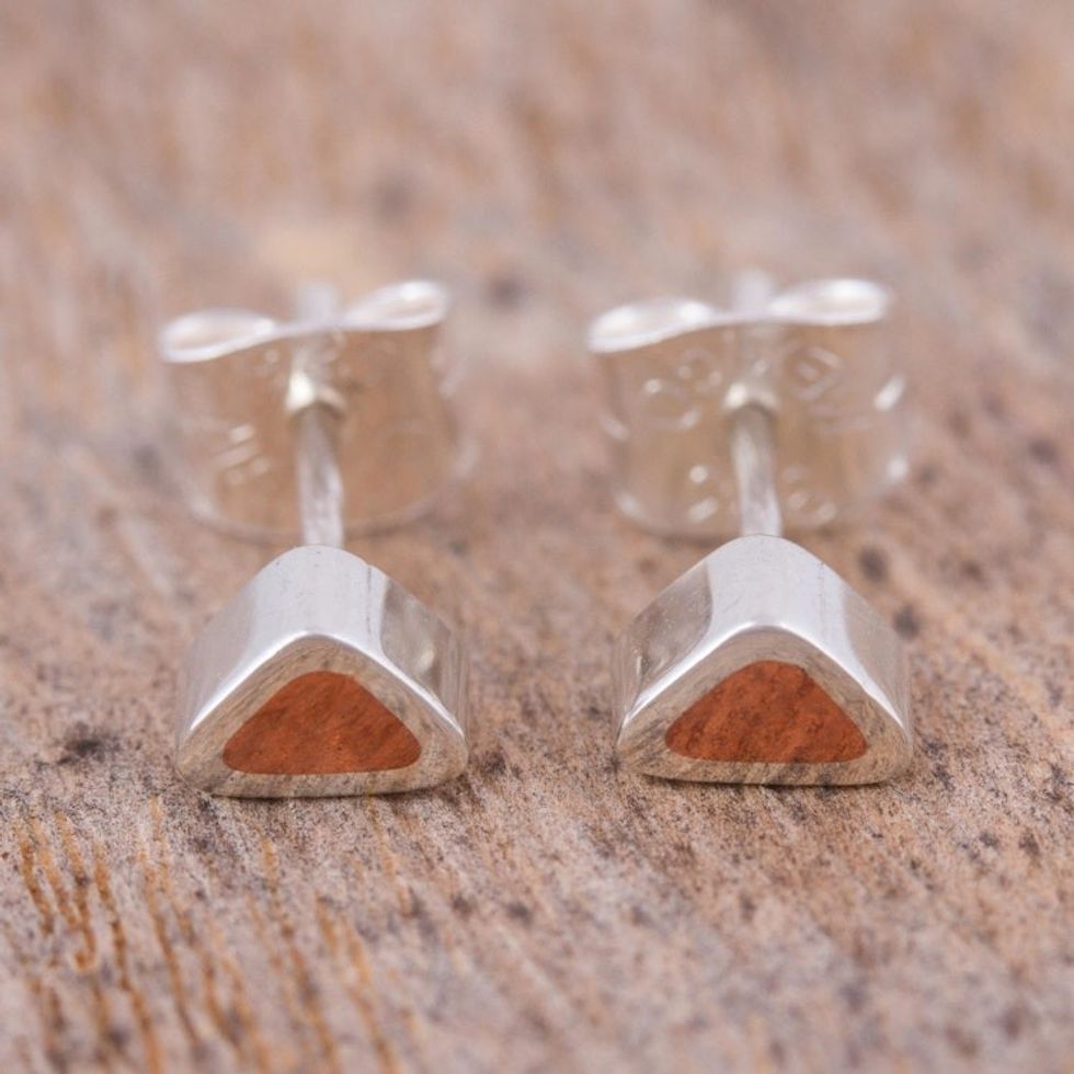 Copper on Sterling Silver Stud Earrings from Taxco 'Sunny Spark'
