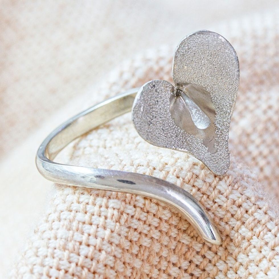 Heart-Shaped Sterling Silver Calla Lily Wrap Ring 'Delicate Lily'