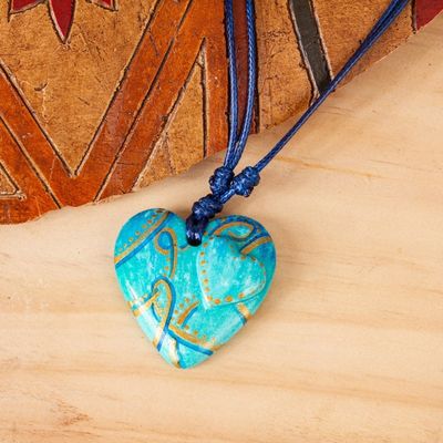 Alternate image for Golden Accent Aqua Papier Mache Heart Necklace Hearts Together