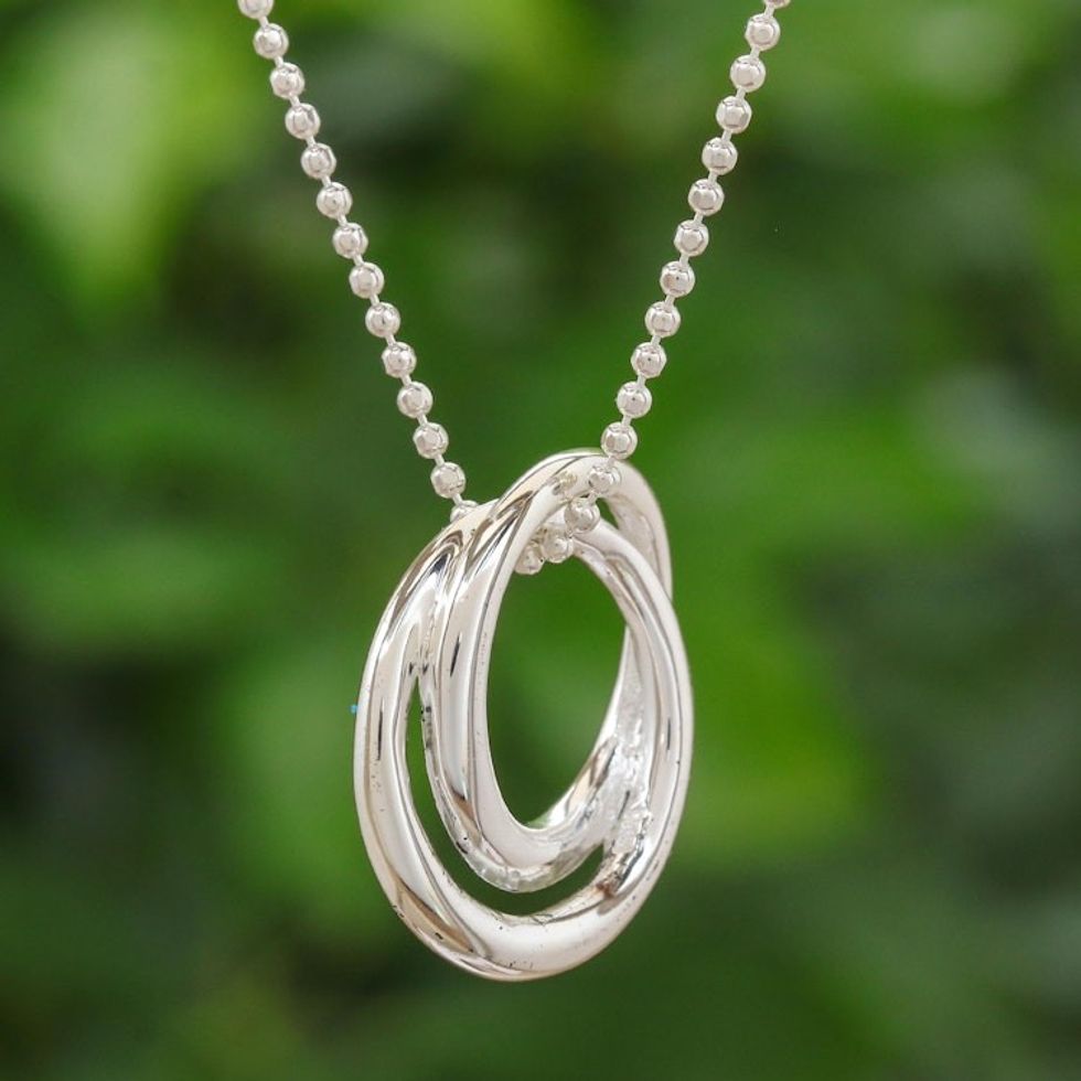 Modern Sterling Silver Pendant Necklace 'Lovers'