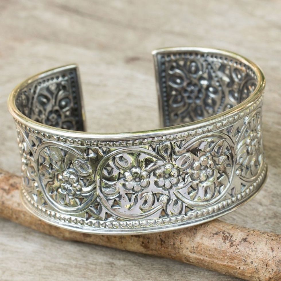 Floral Silver Cuff Bracelet 'Renewal'