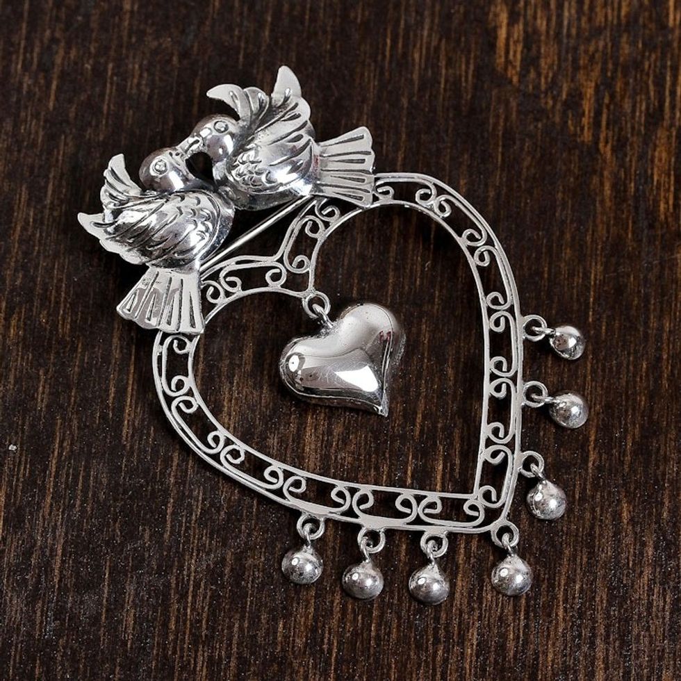 Romantic Sterling Silver Hearts and Love Doves Pendant 'Love Shared'