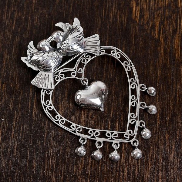 Image for Romantic Sterling Silver Hearts and Love Doves Pendant Love Shared