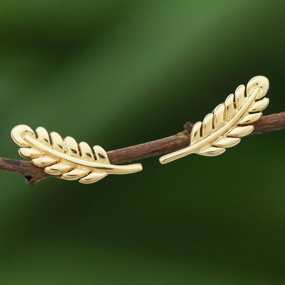 Leaf 18k Gold Plated Sterling Silver Button Earrings 'Adorable Leaves'