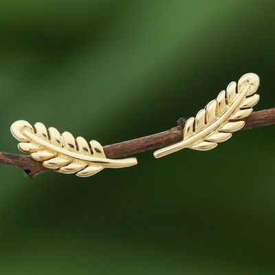 Alternate image for Leaf 18k Gold Plated Sterling Silver Button Earrings Adorable Leaves