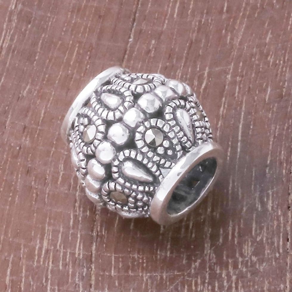 Sterling Silver and Marcasite Bracelet Bead from Thailand 'Elegant Gleam'