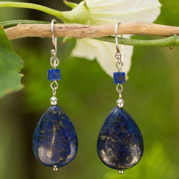 Alternate image for Lapis Lazuli Dangle Earrings Blue Lily
