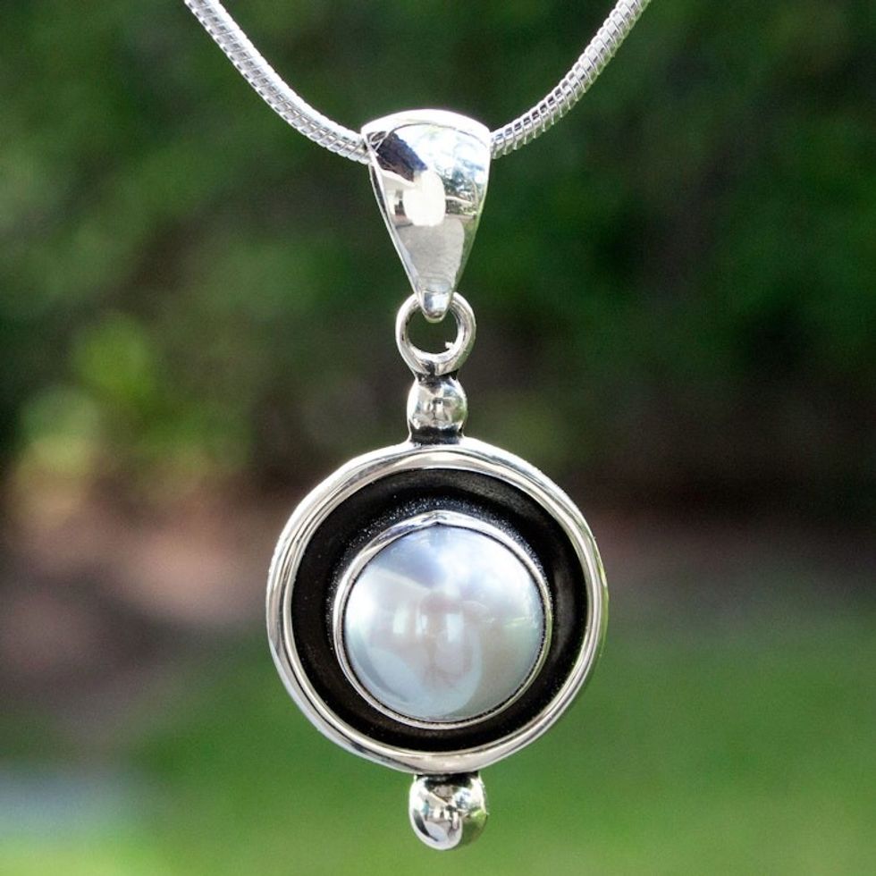 Taxco Jewelry Necklace Pearl and Sterling Silver 'Lunar Shadow'