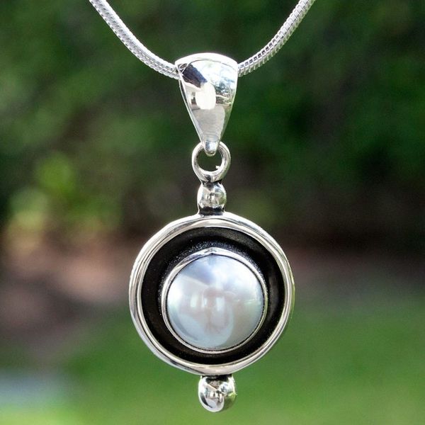 Alternate image for Taxco Jewelry Necklace Pearl and Sterling Silver Lunar Shadow