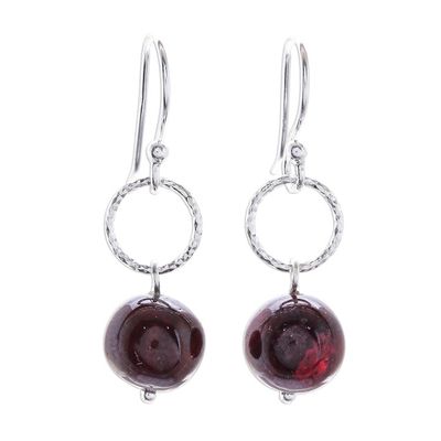 Alternate image for Round Garnet Dangle Earrings Crafted in Thailand Ring Shimmer