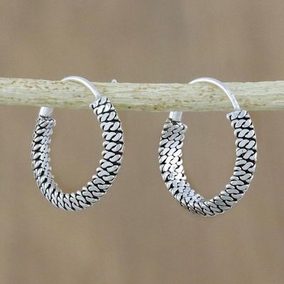 Primary image for Chain Motif Sterling Silver Hoop Earrings from Thailand Charming Chain