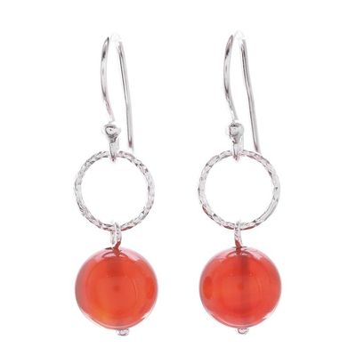 Alternate image for Round Carnelian Dangle Earrings Crafted in Thailand Ring Shimmer