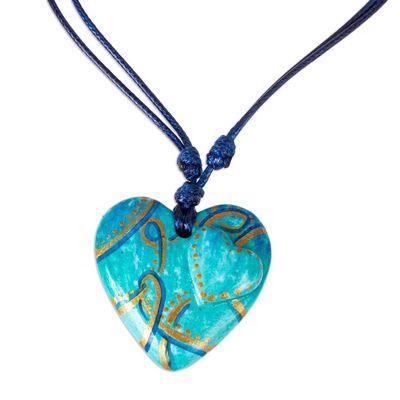 Alternate image for Golden Accent Aqua Papier Mache Heart Necklace Hearts Together