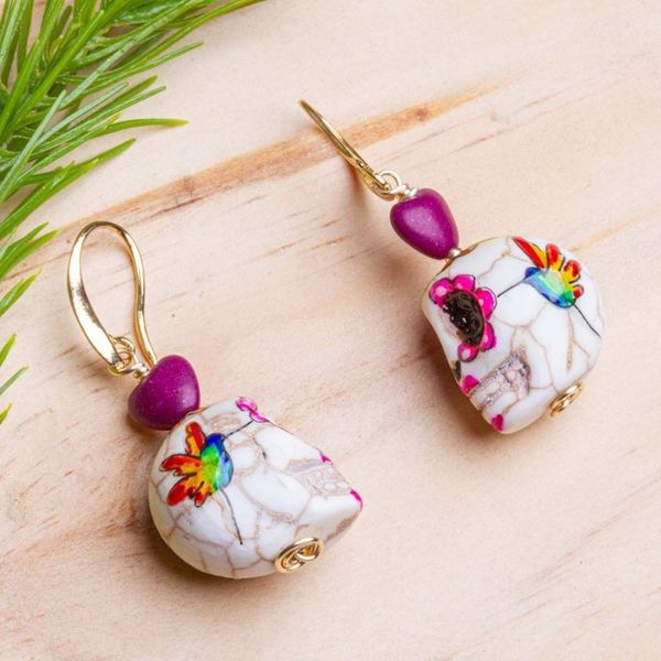 Alternate image for Artisan Crafted Skull Earrings Calavera Hummingbird