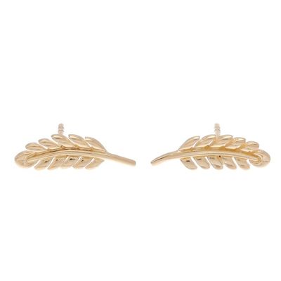 Alternate image for Leaf 18k Gold Plated Sterling Silver Button Earrings Adorable Leaves