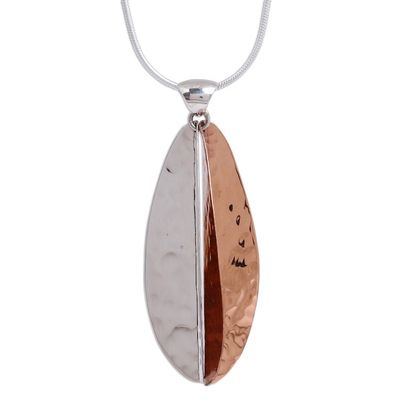 Alternate image for Leaf-Shaped Sterling Silver and Copper Pendant Necklace Rippling Leaf