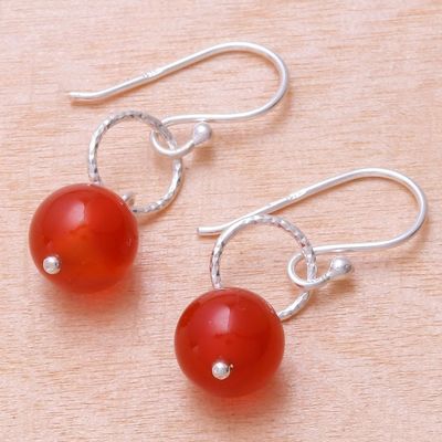 Alternate image for Round Carnelian Dangle Earrings Crafted in Thailand Ring Shimmer
