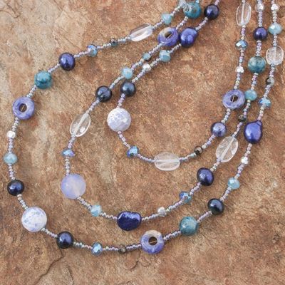Alternate image for Blue Multi-Gemstone Beaded Strand Necklace from Thailand Dreamy Blue