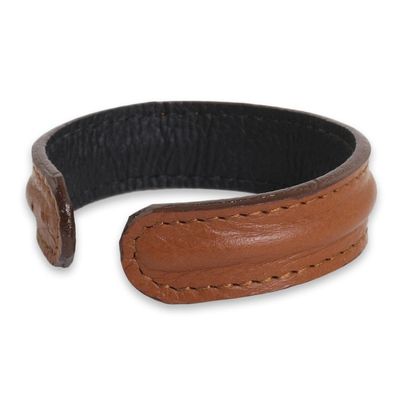Alternate image for Mens Brown Leather Cuff Bracelet from Thailand Basic Brown