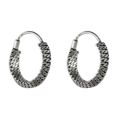 Alternate image for Chain Motif Sterling Silver Hoop Earrings from Thailand Charming Chain