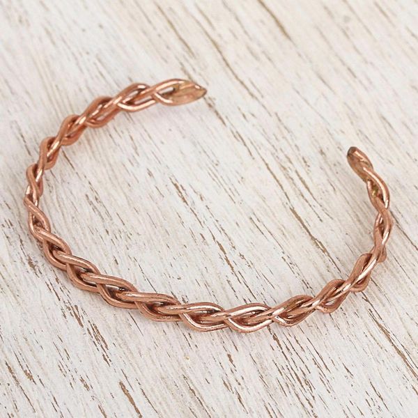 Alternate image for Handcrafted Braided Copper Cuff Bracelet from Mexico Brilliant Braid
