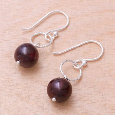 Alternate image for Round Garnet Dangle Earrings Crafted in Thailand Ring Shimmer