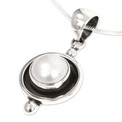 Alternate image for Taxco Jewelry Necklace Pearl and Sterling Silver Lunar Shadow
