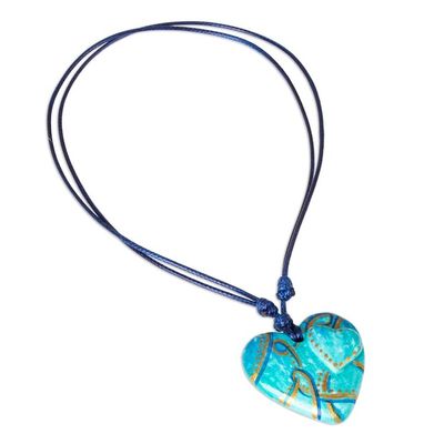 Alternate image for Golden Accent Aqua Papier Mache Heart Necklace Hearts Together