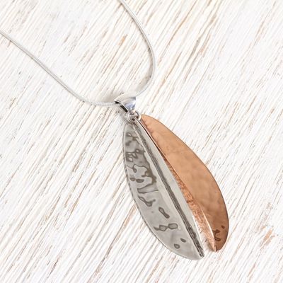 Alternate image for Leaf-Shaped Sterling Silver and Copper Pendant Necklace Rippling Leaf