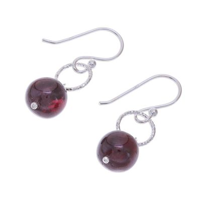 Alternate image for Round Garnet Dangle Earrings Crafted in Thailand Ring Shimmer